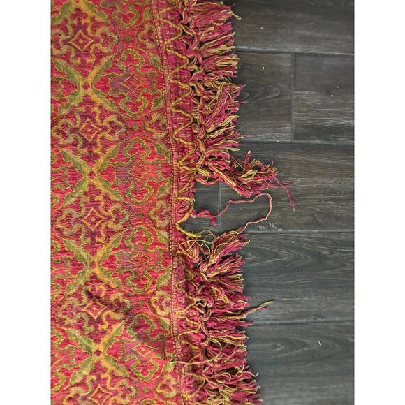 VTG 1970s Damask Bedspread Red Brocade Fringe Edging 78"x100" Boho Full Bedding - Picture 5 of 14